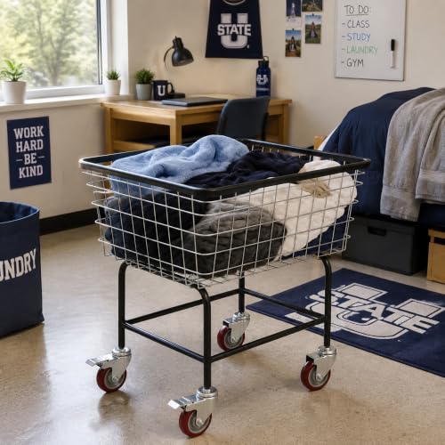 Large Rolling Laundry Cart with Wheels, Holds 2 Washer Loads, Steel - size: 2 Washer Loads