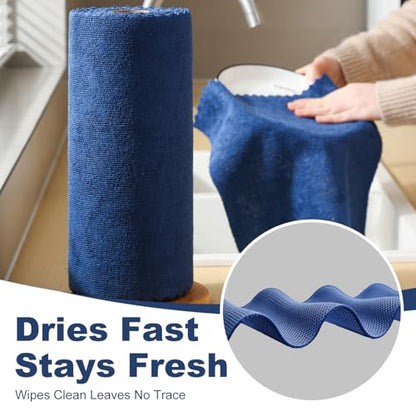 Jessy Home 2 Roll Reusable Paper Towels,100 Sheets Tear Away Microfiber Cleaning Cloth, Lint Free Cleaning Rags for Kitchen, Dishcloth,Household Cleaning Supplies - color: Navy Blue