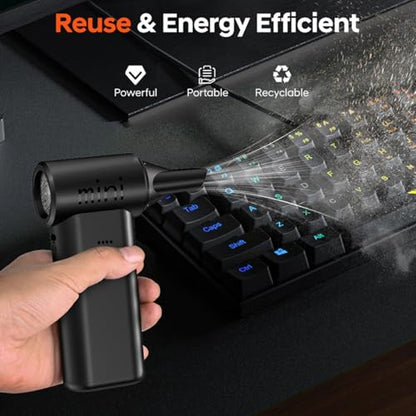 Compressed Air Duster, 150,000RPM Ultra-Powerful Cordless Electric Air Duster, 3 Gears Adjustable, Mini Blower with Fast Charging, Electric Duster for PC, Keyboard, Car, House, Outdoor