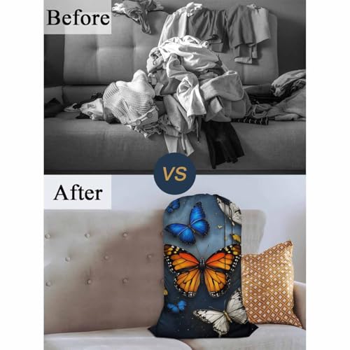 Swono Butterflies Extra Large Laundry Bag with Drawstring Closure 28"x40", 3D Butterfly Flying With Glowing for College, Dorm and Apartment Dwellers - color: Butterflies