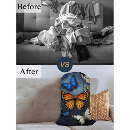 Swono Butterflies Extra Large Laundry Bag with Drawstring Closure 28"x40", 3D Butterfly Flying With Glowing for College, Dorm and Apartment Dwellers - color: Butterflies
