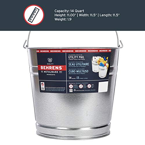 Behrens Galvanized Steel Utility Pail 14-Quart - size: 14 quarts, style: Galvanized