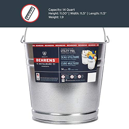 Behrens Galvanized Steel Utility Pail 14-Quart - size: 14 quarts, style: Galvanized