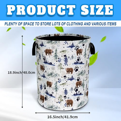 Bear Paw Forest Laundry Basket Foldable Oxford Cloth Hamper 18.9 x 16.5 In - color: Bear
