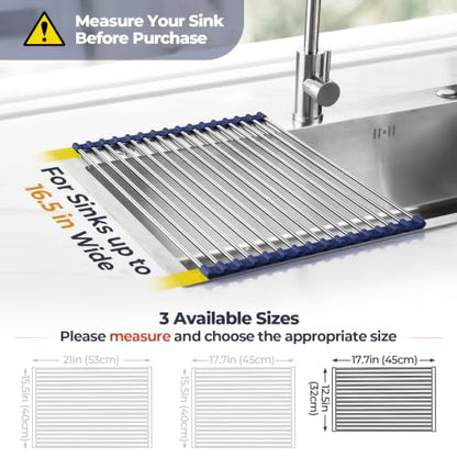 Tomorotec Roll Up Dish Drying Rack Over Sink, 304 Steel, 17.7x12.5, Indigo - color: Indigo, size: 17.7 x 12.5 in