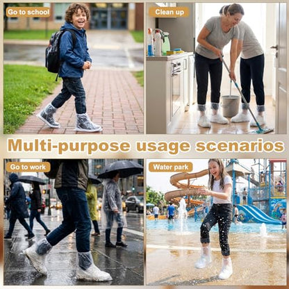 12 Pcs Waterproof Shoe Covers for Rain, Non-Slip Disposable Rain Shoe Covers, Plastic Shoe Ponchos, Thickened PE Material Boot Covers for Men and Women (Clear) - color: 12pcs(adults)-clear