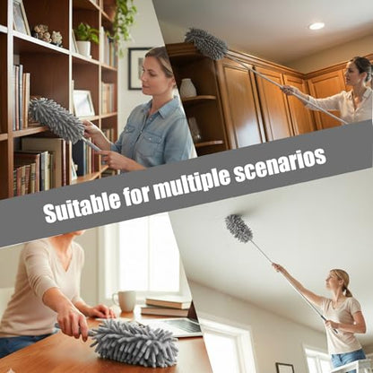 Extendable Feather Duster Telescopic Dust Remover for Home Office Car Furniture High Ceiling Cleaning Multi Purpose Tool(Grey,Long Head) - color: Gray, size: 11.0 in