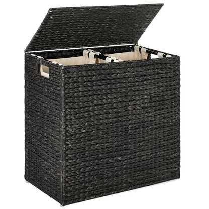 Best Choice Products Large Laundry Hamper with Lid, Natural Handwoven Hyacinth Laundry Basket, W/Removeable & Washable Liner Bag, Portable, Handles, 30 Gallon (114 liters) - Black - color: Black, size: Large, 114L