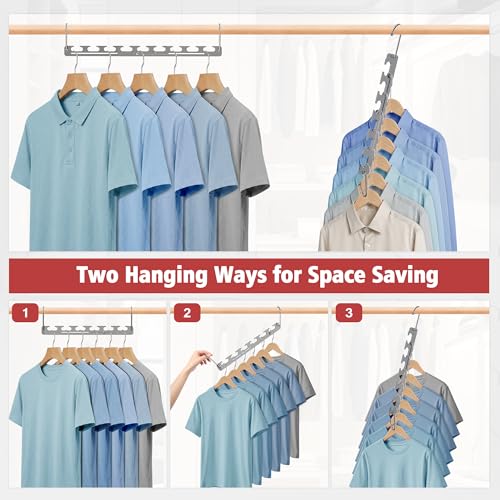 3 Pack Space Saving Hangers for Clothes, 6 to 9 Holes Expandable Heavy Duty Metal Hangers 80 Lbs Capacity, Magic Smart Hanger Closet Space Saver, Closet Organizers and Storage