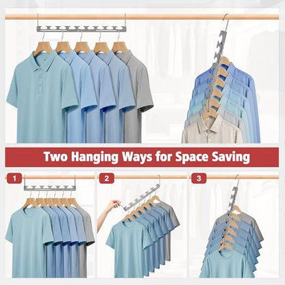 3 Pack Space Saving Hangers for Clothes, 6 to 9 Holes Expandable Heavy Duty Metal Hangers 80 Lbs Capacity, Magic Smart Hanger Closet Space Saver, Closet Organizers and Storage