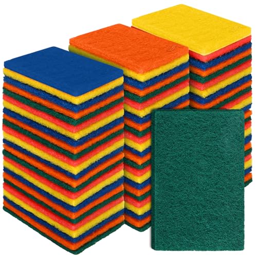 Hoolerry 100 Pcs Heavy Duty Scouring Pads Bulk for Kitchen Dish, Multicolor - color: Multicolor