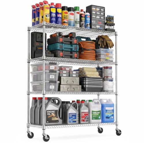 IZEUK Heavy Duty Rolling Utility Racks, 4-Tier Metal Wire Shelving Unit - color: Chrome, size: 4 Tier, 17.7" D*47.2" W*59.4" H