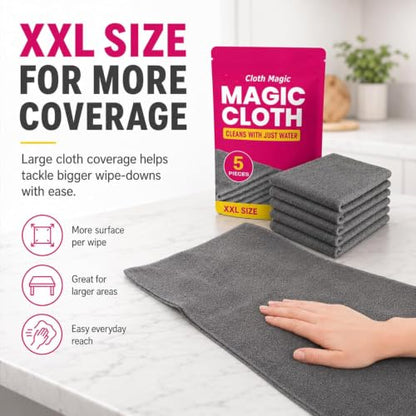 Gemie Magic Cleaning Cloth, GemieCloth Magic Cloth, Lint Free MicrofiberCleaning Cloths for Glass Screens, Cars Window, Kitchen, Reusable 1 Pack (5PCS)