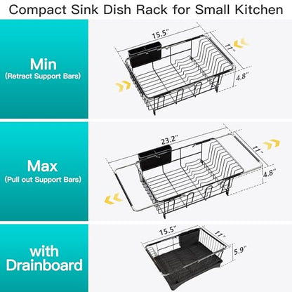 JASIWAY Black Dish Drying Rack in Sink with Drainboard and Utensil Holder - color: Black, size: For 12"-30"w Sink, with Drainboard
