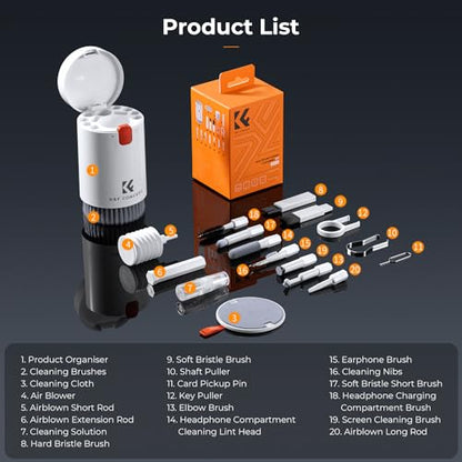 K&F CONCEPT 20-in-1 Keyboard Cleaning Kit for Phone, Camera, PC, Earphone