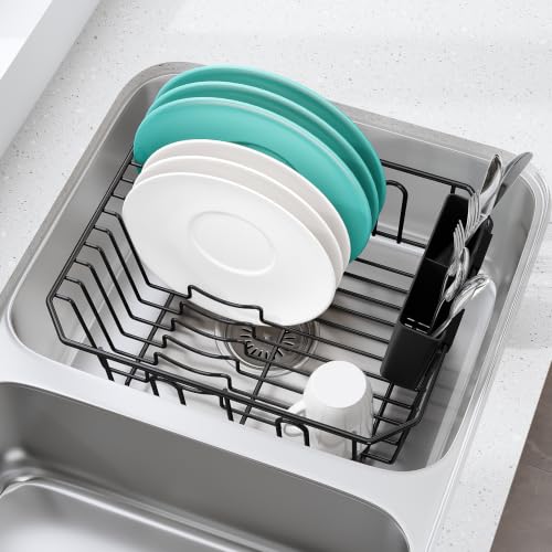 JASIWAY in Sink Dish Drying Rack, Stainless Steel Small Black Dish Drainer - color: Black, size: For 12"W x 14"D Double Sink Bottom