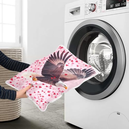 Mesh Laundry Bags Lingerie Bags for Washing Delicates 2 PCS Durable Wash Bag with Zipper Small and Medium Washable Bald Eagle and Pink Hearts - color: Bald Eagle and Pink Hearts