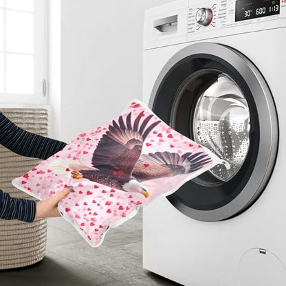 Mesh Laundry Bags Lingerie Bags for Washing Delicates 2 PCS Durable Wash Bag with Zipper Small and Medium Washable Bald Eagle and Pink Hearts - color: Bald Eagle and Pink Hearts
