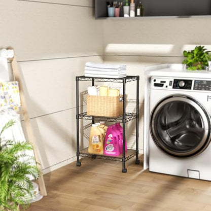 SINGAYE 3 Shelves Storage Shelf Wire Shelving Unit Metal Adjustable Wheels - color: Black, size: 3Tier/11.5"D X 17.5"W X 30.5"H