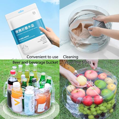 2-Pack Collapsible Bucket, 3 Gallon (12L) Portable Space-Saving Water Basin, Heavy-Duty Folding Pail with Sturdy Handle for RV Camping, House Cleaning, Car Washing & Ice Cooler