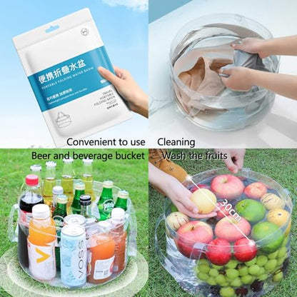 2-Pack Collapsible Bucket, 3 Gallon (12L) Portable Space-Saving Water Basin, Heavy-Duty Folding Pail with Sturdy Handle for RV Camping, House Cleaning, Car Washing & Ice Cooler