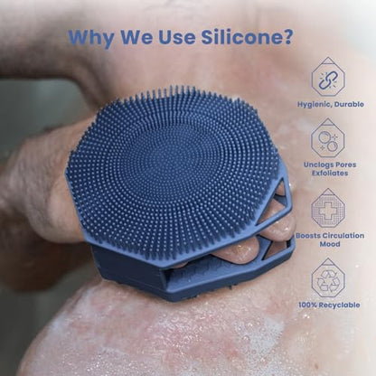 iTOKGOK® 2-in-1 Silver-Infused Silicone Body Scrubber, Double-Sided Design Body Brush Body Scrubber Exfoliating Body Brushes for Sensitive Skin for Showering, Silicone Loofah - Blue - color: Blue