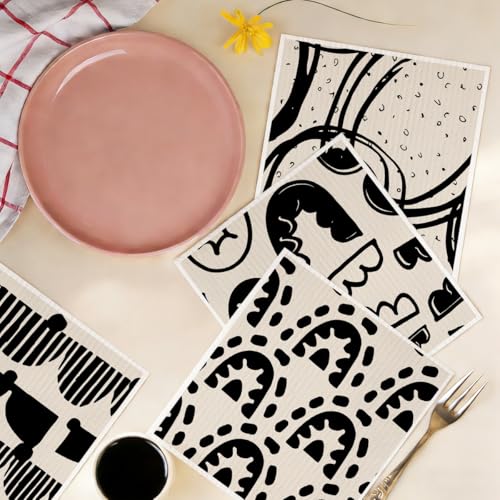 6 Pack Swedish Dishcloths Black White Geometric Kitchen Towels 04 - color: Multi 1520