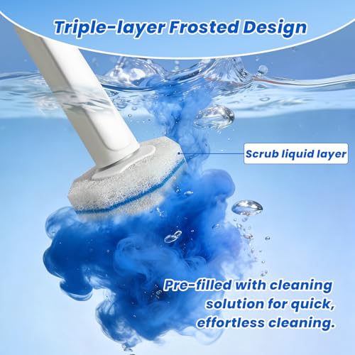 Disposable Toilet Brush Cleaning Supplies, Toilet Bowl Cleaner and Holder Set with 50 Toilet Cleaning Wand Refill Pads, Bathroom Maintenance Wall Mounted Toilet Cleaner Kit (White+Blue) - color: White+blue