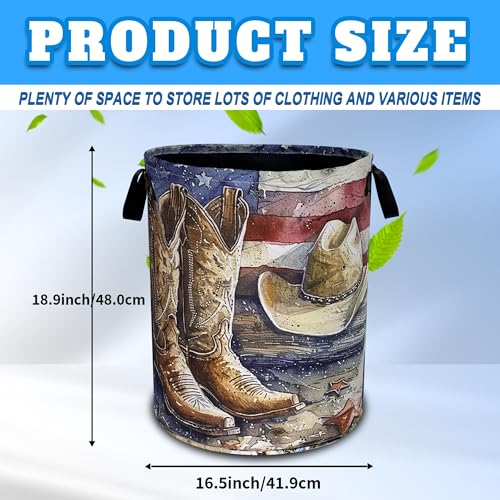 Cowboy Hat Boots American Flag Laundry Basket Oxford Cloth 18.9 x 16.5 Inch - color: Cowboy Hat Boots