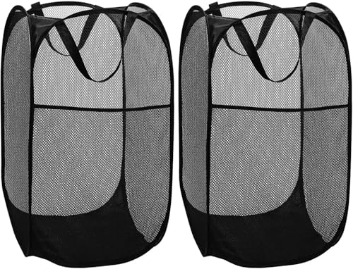 BATTOO Deluxe Strong Mesh Pop up Laundry Hamper Basket with Side Pocket for Laundry Room, Bathroom, Kids Room, College Dorm or Travel 2 Pack Black - color: Black, size: 2 pack
