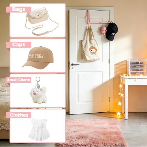 Pink Over the Door Hooks,Foldable Over the Door Hanger for Clothes - color: Pink-2Pack(UP)