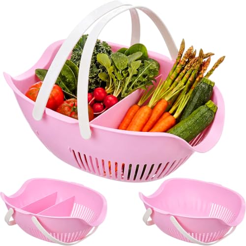 Nuogo 3 Pcs Garden Harvest Basket with Dividers Tool Caddy,Pink - color: Pink