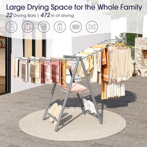 APEXCHASER Clothes Drying Rack, 67.7" L Height Adjustable, Foldable, Grey - color: Gray