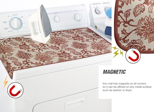 Cotton Magnetic Ironing Mat - Washable Fabric, Fiber Pad & Iron Rest - Foldable, Lightweight Ironing Surface for Tabletop, Washer, or Dryer - Fruit & Floral - color: D09-brown