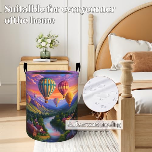 Colorful Hot Air Balloon Valley Laundry Basket 19.7"x15.7", Collapsible Dirty Clothes Waterproof Laundry Hamper Organizer Toy Storage Bin for Dorm Nursery Bathroom Decor - style: Hot Air Balloon03