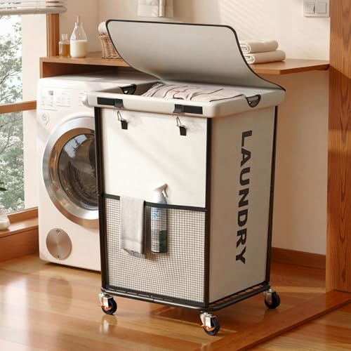 Laundry Hamper with Wheels and Lid, 150L Large Rolling Laundry Basket White - color: White, size: 150L