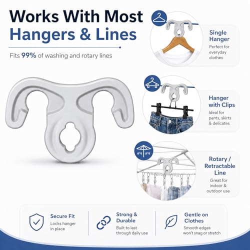 40 Pcs Clothesline Hanger Hooks, Windproof Hanger Hook Ups for Outdoor Clotheslines, Strong Grip ABS Laundry Hooks for Clothes Hangers, No Clothespin Marks, Fits Retractable and Rotary Clotheslines