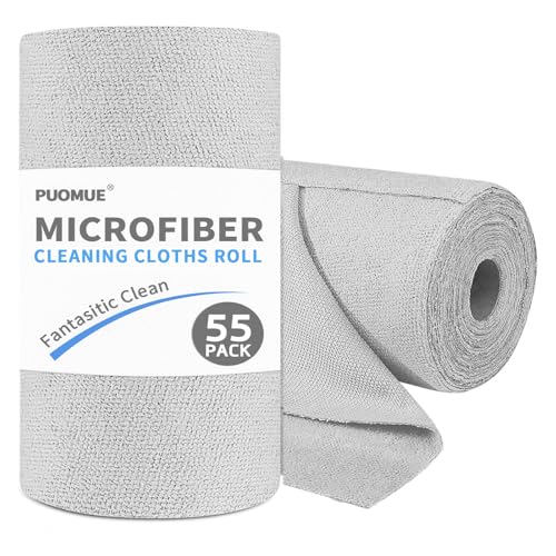 Puomue 55 Pack Microfiber Cleaning Cloth Roll, Tear Away Reusable Paper Towels, 11" x 9", Ultra Absorbent & Lint Free Microfiber Cloth for Cleaning Cars, Kitchen, Window, Home and Shop, Grey - color: Grey, size: 9”x11”-55PK