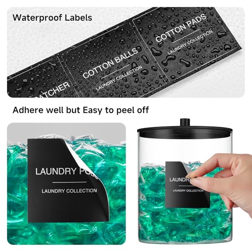 3 Pack Glass Jars and Acrylic Dryer Sheet Holder, Laundry Pods Container with Bamboo Lid and Measuring Cups for Laundry Room Organization, Powder Detergent Containers (Black) - color: Black