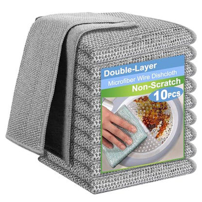10pcs New Upgrade 2-Layer Microfiber Wire Dishcloth,Grey - color: 10pcs Grey