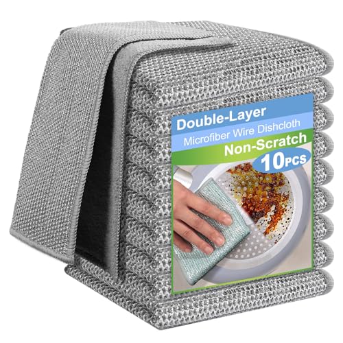 10pcs New Upgrade 2-Layer Microfiber Wire Dishcloth,Grey - color: 10pcs Grey