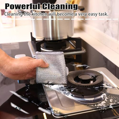 Navona 12 Pcs New Upgrade Steel Wire Dishcloth,Triple-Layer Steel Wire Cleaning Cloth,Powerful Cleaning Non-Scratch Wire Dishcloth Rag for Cookware, Sinks, Dishes, Stove Tops - color: 12-pack (Triple-layer)