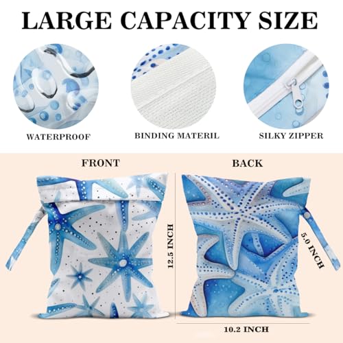 Wet Dry Bags Wet Bags Dirty Laundry Travel Bag Blue Starfish Waterproof Zipper Bag for Swimsuit Travel Beach - color: Cerulean