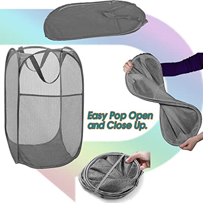 BATTOO Deluxe Strong Mesh Pop up Laundry Hamper Basket with Side Pocket for Laundry Room, Bathroom, Kids Room, College Dorm or Travel 3 x Grey - color: 3 X Grey