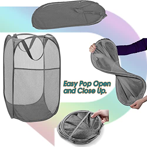 Deluxe Strong Mesh Pop up Laundry Hamper Basket with Side Pocket for Laundry Room, Bathroom, Kids Room, College Dorm or Travel Grey - color: Grey