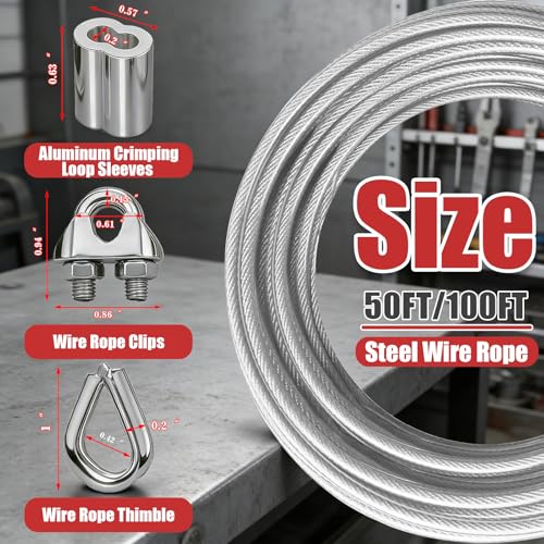 NAZOU 3/16 Inch Coated Steel Wire Rope, Hanging String Lights, Clotheslines - color: Silver, size: 50FT