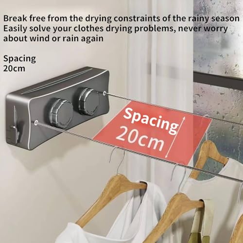Retractable Clothesline, Dual-Line Stainless Steel Clothes Line Wall Mounted Drying Rack with Auto-Lock and Non-Sagging Design for Indoor and Outdoor 16.7ft*2