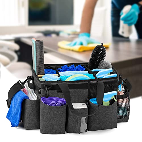 LoDrid Wearable Cleaning Caddy Bag with 4 Foldable Dividers, Black - color: Black