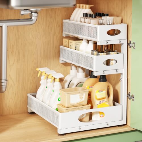 Kitstorack Under Sink Organizer 3-Tier Slide Out Drawer for Bathroom 1-Pack - color: White, size: 1-Pack