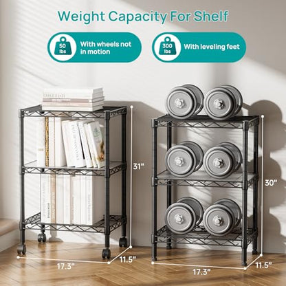 SINGAYE Small Shelves Kitchen Storage Shelf Wire Shelving Metal Adjustable - color: Black, size: 3 Tier 11.6"Dx17.6"Wx30"H